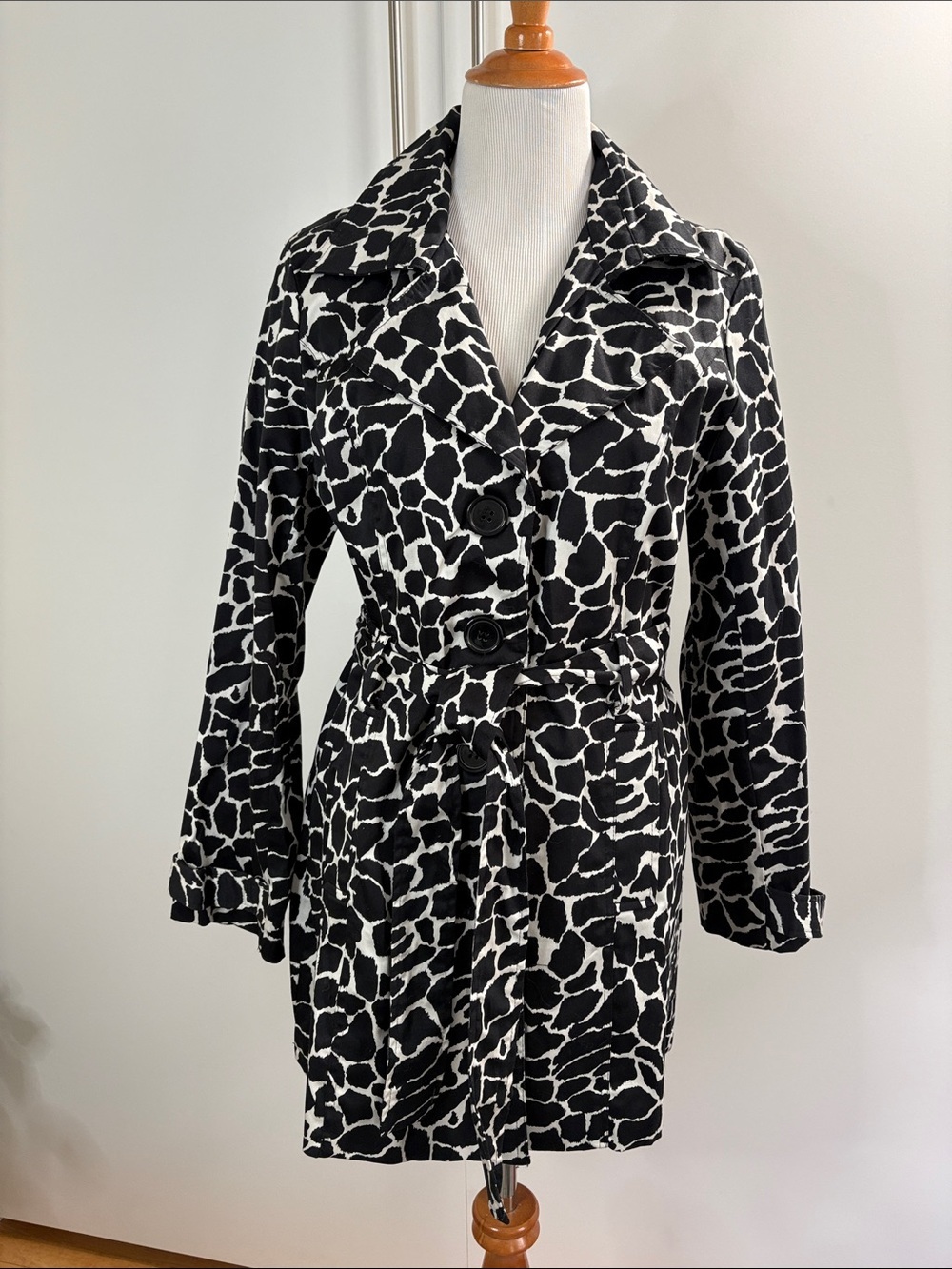 Luii Black & White Animal-Print Belted Coat XL